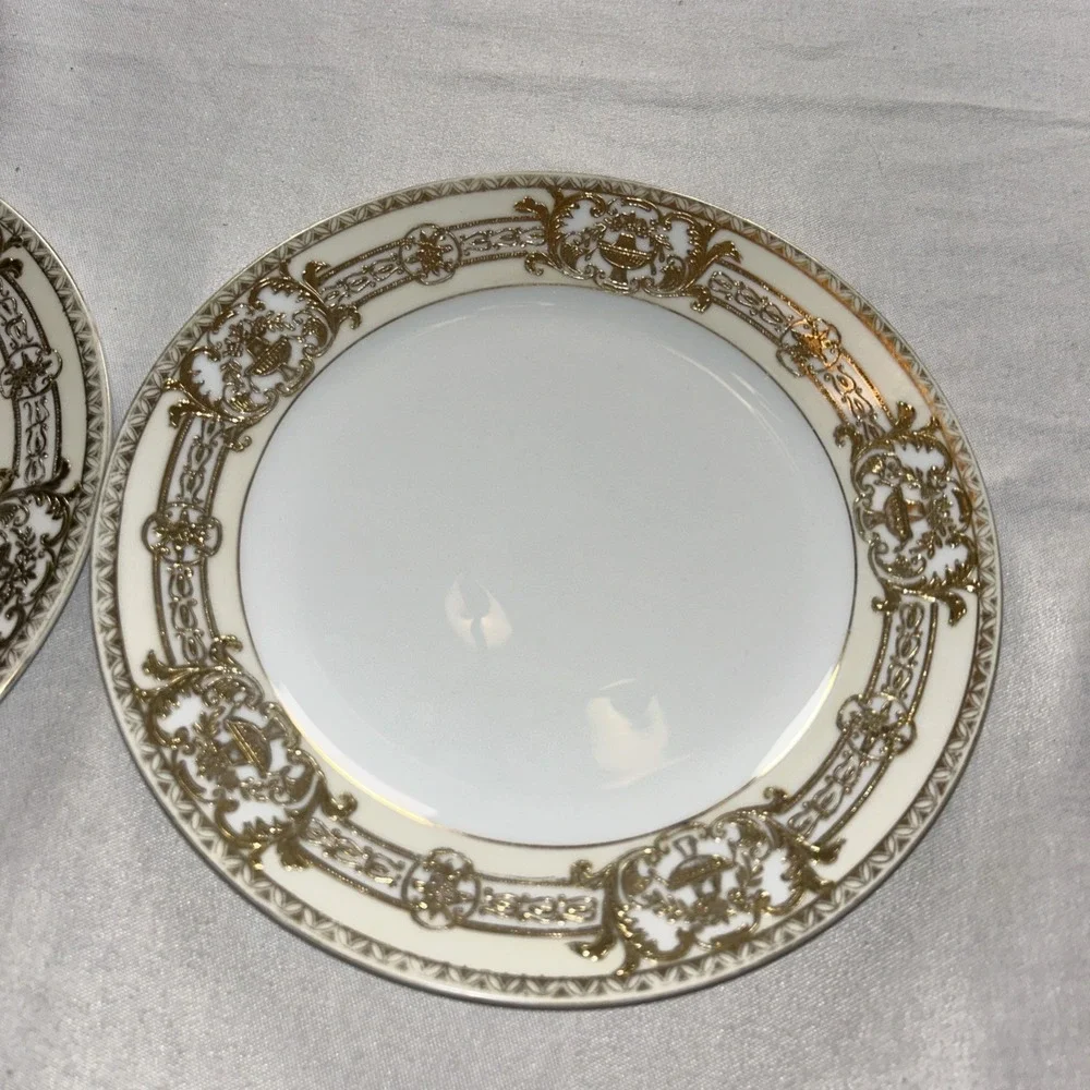 Noritake Porcelain China 37532/‎ 77630 Gilt (2) 10 Inch Plates Gold Circa 1921